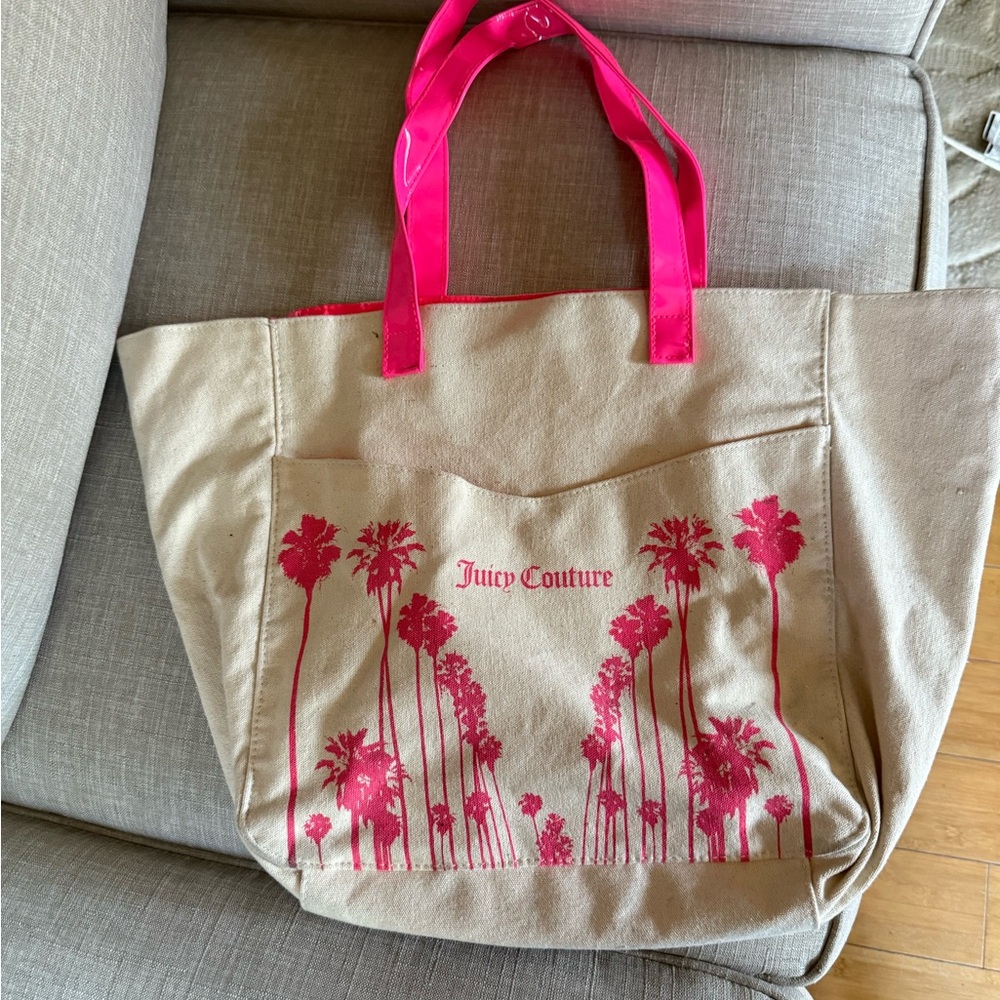 Juicy Couture Beige Tote with Pink Palm Design